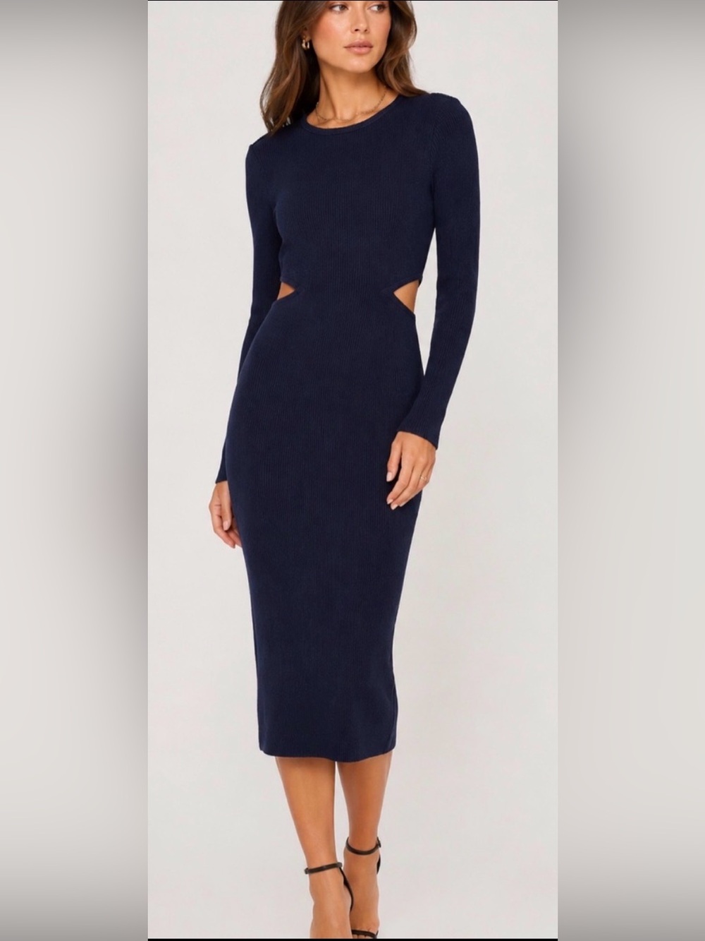 Walter Baker Navy Rib Knit Cutout Midi Dress NWOT Size M MSRP $298